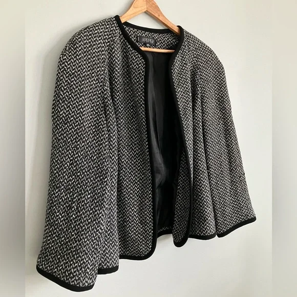 KASPER Black & White Silk and Cotton Blend Open Front Blazer Size 18W - Picture 6 of 12